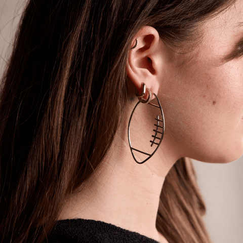 Silver Football Hoops – Sporty Hoop Earrings | Waterproof 14k Gold & Rhodium Plated Hoop Earrings - YinzerShop