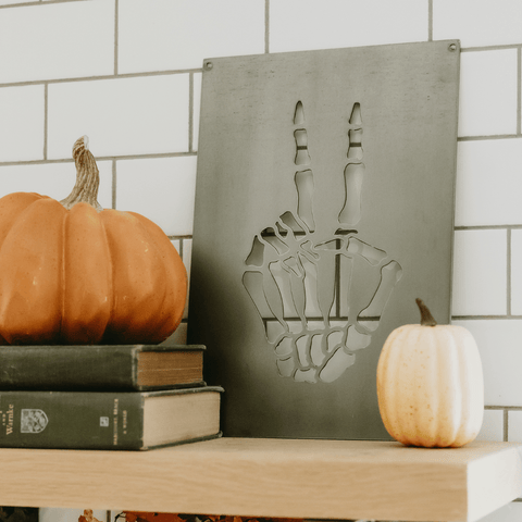 Skeleton Hand Wall Decor - Steel Wall Sign With Spooky Peace Sign Design Wall Decor - YinzerShop