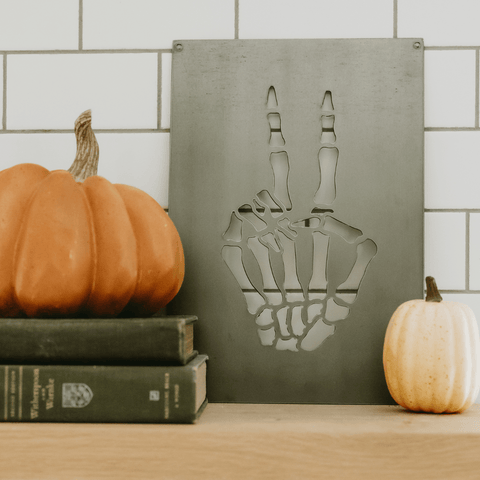 Skeleton Hand Wall Decor - Steel Wall Sign With Spooky Peace Sign Design Wall Decor - YinzerShop