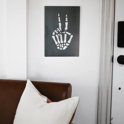 Skeleton Hand Wall Decor - Steel Wall Sign With Spooky Peace Sign Design Wall Decor - YinzerShop