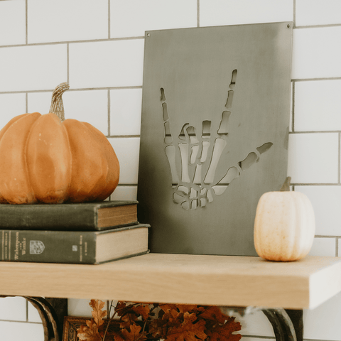 Skeleton Wall Decor - Steel Halloween Wall Sign | Rustic Spooky Hand Ornament Wall Decor - YinzerShop