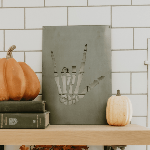 Skeleton Wall Decor - Steel Halloween Wall Sign | Rustic Spooky Hand Ornament Wall Decor - YinzerShop