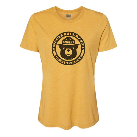 Smokey Bear 75 Years Women's Crewneck Tee Womens Crewneck T Shirt WYR Mustard w/ Smokey 75 S 