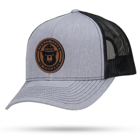 Smokey Bear 75 Years of Vigilance Trucker Snapback Hat Richardson 112 Snapback WYR Heather/Black w/ Brown Patch