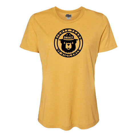 Smokey Bear 75 Years Women's Crewneck Tee Womens Crewneck T Shirt WYR Mustard S