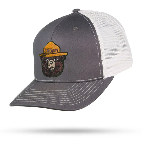 Smokey Bear Trucker Hat 6 Panel Snapback WYR Charcoal w/ White Mesh  