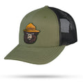 Smokey Bear Trucker Hat 6 Panel Snapback WYR Loden w/ Black Mesh  