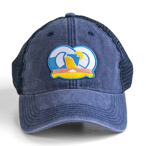 Snapback Trucker Hat | Low Profile Pretzel Patch Hat with Embroidered Mesh Crown Snapback Hat - YinzerShop