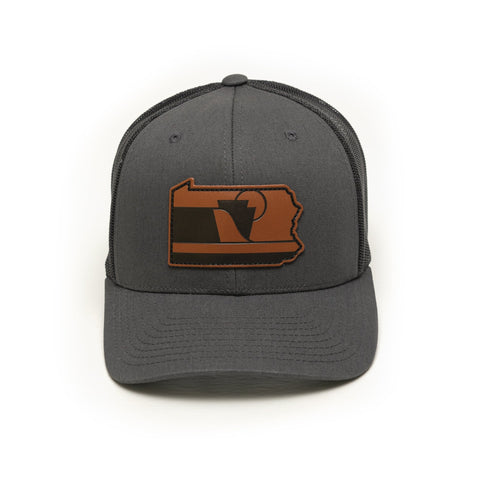 Snapback Trucker Hat - RepresentPA Anthracite Pennsylvania Leather Patch Hat Snapback Hat - YinzerShop