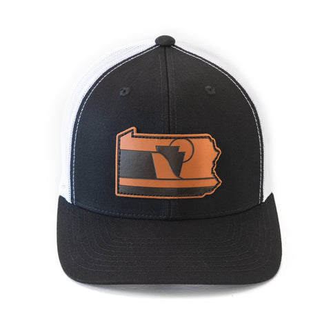 Snapback Trucker Hat - The Quehanna Pennsylvania Hat With Rugged Leather Patch Snapback Hat - YinzerShop