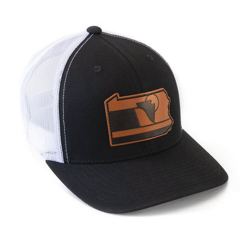 Snapback Trucker Hat - The Quehanna Pennsylvania Hat With Rugged Leather Patch Snapback Hat - YinzerShop