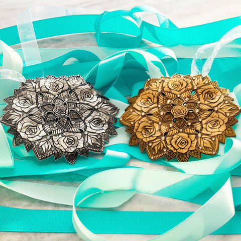 Snow Crystal Ornament by Wendell August Forge – Aluminum Rose Decoration with Austrian Crystals - YinzerShop
