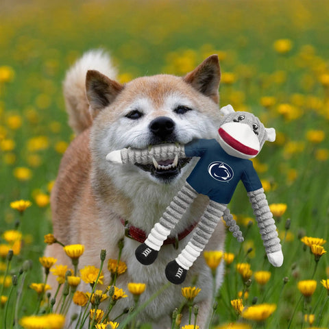 Sock Monkey Pet Toy – Penn State Team Sports Mascot Plush with Hidden Squeaker Pet Toy - YinzerShop