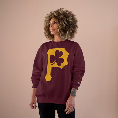 St. Patty's Day Clover - P is for Pittsburgh - Champion Crewneck Sweatshirt Sweatshirt - YinzerShop