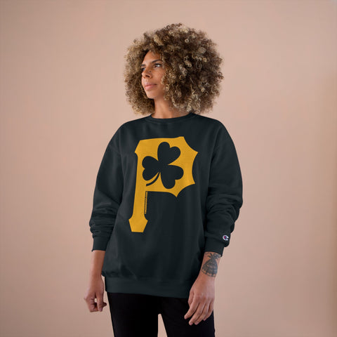 St. Patty's Day Clover - P is for Pittsburgh - Champion Crewneck Sweatshirt Sweatshirt - YinzerShop
