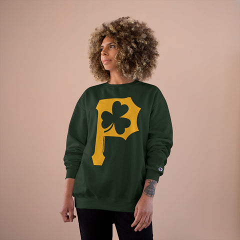 St. Patty's Day Clover - P is for Pittsburgh - Champion Crewneck Sweatshirt Sweatshirt - YinzerShop