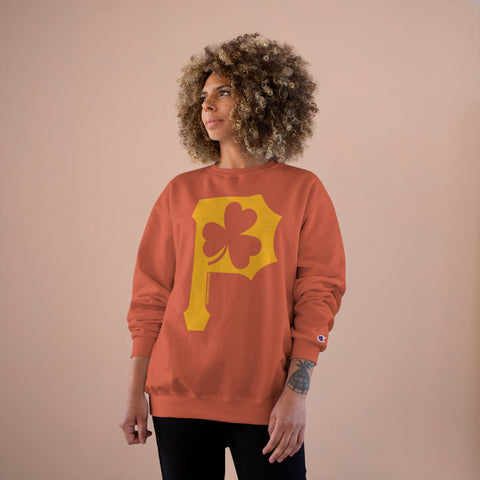 St. Patty's Day Clover - P is for Pittsburgh - Champion Crewneck Sweatshirt Sweatshirt - YinzerShop