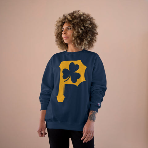 St. Patty's Day Clover - P is for Pittsburgh - Champion Crewneck Sweatshirt Sweatshirt - YinzerShop