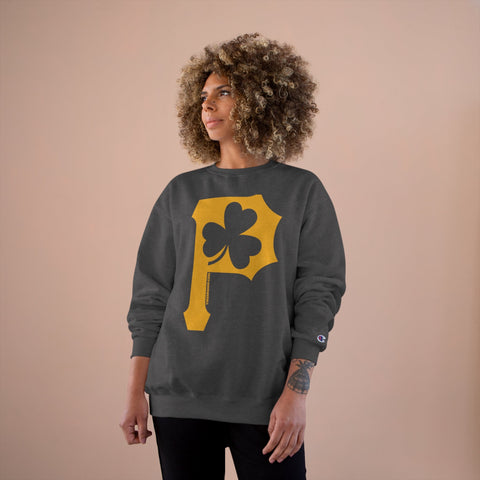 St. Patty's Day Clover - P is for Pittsburgh - Champion Crewneck Sweatshirt Sweatshirt - YinzerShop