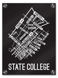 State College, Pennsylvania Street Map print School Street Posters Black Background / White Map 18" x 22" Acrylic Print