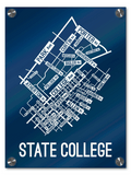 State College, Pennsylvania Street Map print School Street Posters Navy Background / White Map 18" x 22" Acrylic Print