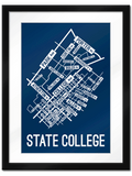 State College, Pennsylvania Street Map print School Street Posters Navy Background / White Map 11" x 14" Framed Print