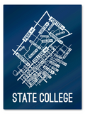 State College, Pennsylvania Street Map print School Street Posters Navy Background / White Map 18" x 22" Metal Print