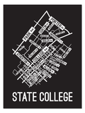 State College, Pennsylvania Street Map print School Street Posters Black Background / White Map 11" x 14" Poster