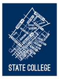 State College, Pennsylvania Street Map print School Street Posters Navy Background / White Map 11" x 14" Poster