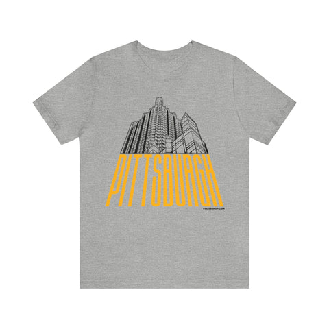 Steel Building Pittsburgh T-Shirt - Short Sleeve Tee T-Shirt Printify Athletic Heather S 