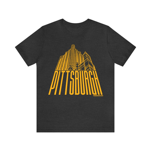 Steel Building Pittsburgh T-Shirt - Short Sleeve Tee T-Shirt Printify Dark Grey Heather S 