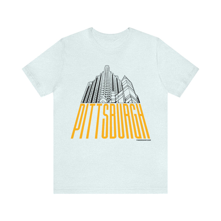 Steel Building Pittsburgh T-Shirt - Short Sleeve Tee T-Shirt Printify Heather Ice Blue S 