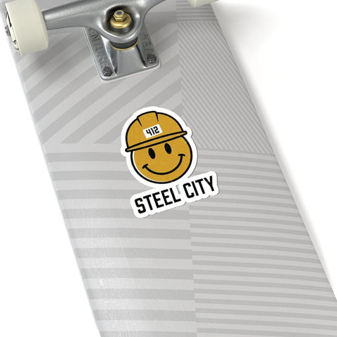 Steel City 412 Hard Hat Smiley Sticker, Kiss-Cut Vinyl Paper Products - YinzerShop