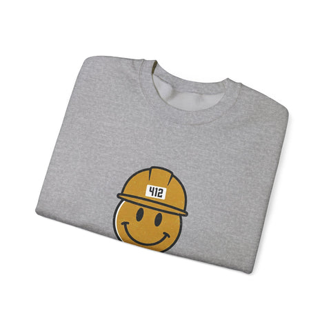 Steel City 412 Hardhat Smiley Crewneck Sweatshirt | Pittsburgh Draft Sweatshirt - YinzerShop