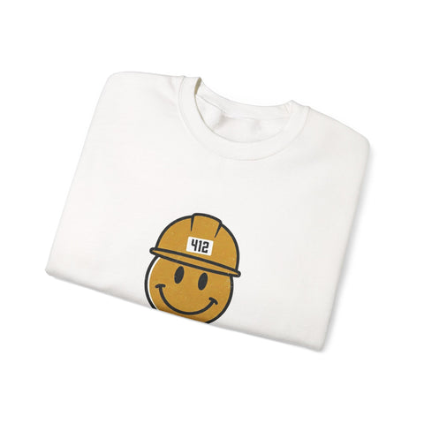 Steel City 412 Hardhat Smiley Crewneck Sweatshirt | Pittsburgh Draft Sweatshirt - YinzerShop