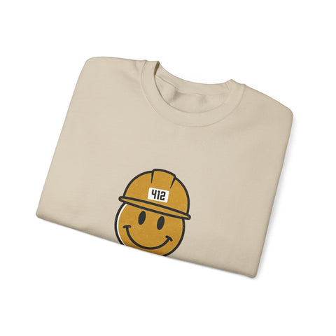 Steel City 412 Hardhat Smiley Crewneck Sweatshirt | Pittsburgh Draft Sweatshirt - YinzerShop