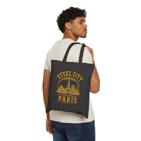 Steel City Paris Canvas Tote Bag — Vintage Eiffel Skyline Grocery Tote Bag - YinzerShop