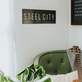 Steel City Wall Decor - Pittsburgh Metal Sign | Industrial Wall Art 18x6 Wall Decor - YinzerShop
