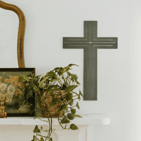 Steel Cross Wall Decor - Unique Recycled Steel Cross Wall Art Sign 20x12 Inches Wall Decor - YinzerShop