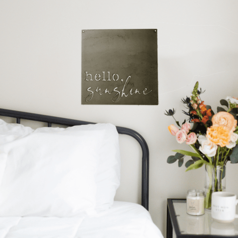Steel Wall Decor - Hello Sunshine Sign | 12 Inch Square Metal Wall Art Wall Decor - YinzerShop