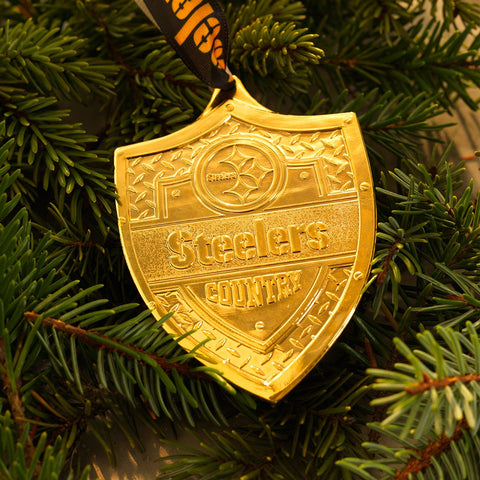 Steelers Christmas Ornament - Pittsburgh Steelers Shield | Gold Plated, Bronze, Aluminum Ornament - YinzerShop