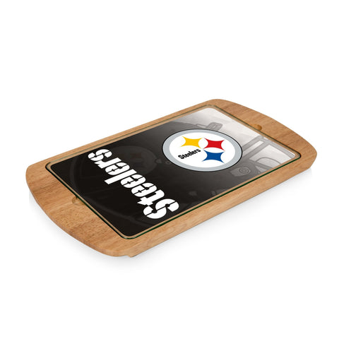 Steelers Serving Tray – Pittsburgh Steelers Glass Top Tray With Parawood Cutting Board Licensed - YinzerShop