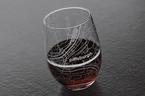 Stemless Wine Glasses - Pittsburgh City Map Etched Glassware Set of 2 by Well Told Stemless Wine Glass - YinzerShop