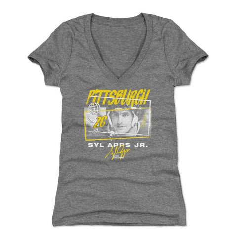 Syl Apps Jr. Slim Fit V-Neck T-Shirt – Tri Color Pittsburgh Tones Tee Women's V-Neck T-Shirt - YinzerShop