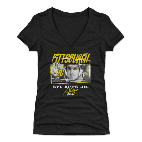 Syl Apps Jr. Slim Fit V-Neck T-Shirt – Tri Color Pittsburgh Tones Tee Women's V-Neck T-Shirt - YinzerShop