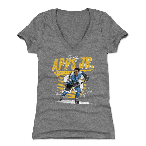 Syl Apps Jr. T-Shirt – Slim Fit Tri Color Cotton Blend Pittsburgh Comet Tee Women's V-Neck T-Shirt - YinzerShop