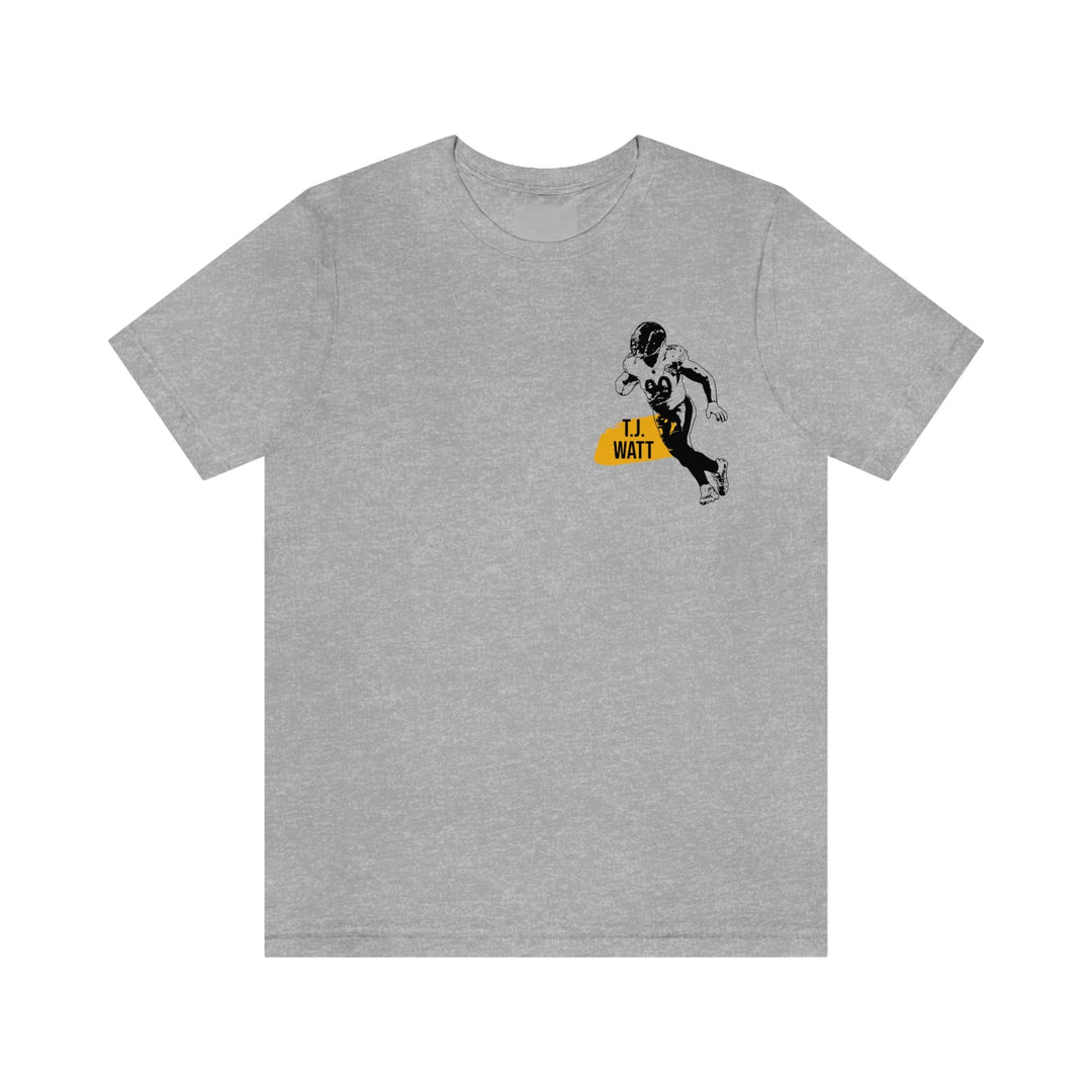 T.J. Watt Pittsburgh Headliner Series T-Shirt - Back-Printed Graphic Tee T-Shirt Printify Athletic Heather S 