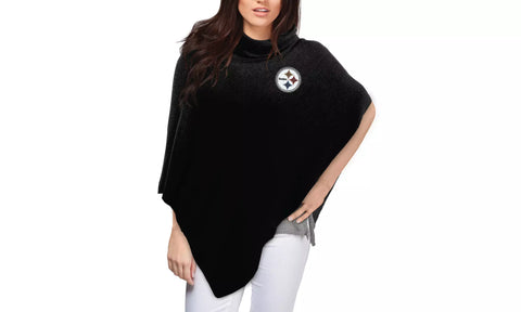 Women's Pittsburgh Steelers Crystal-Logo Knit Poncho - Black NFL Poncho Turnovers Inc