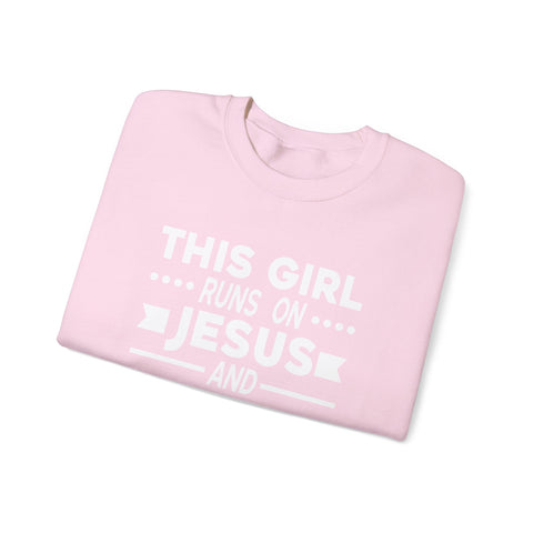 This Girl Runs on Jesus and Golf - Heavy Blend™ Crewneck Sweatshirt Sweatshirt - YinzerShop