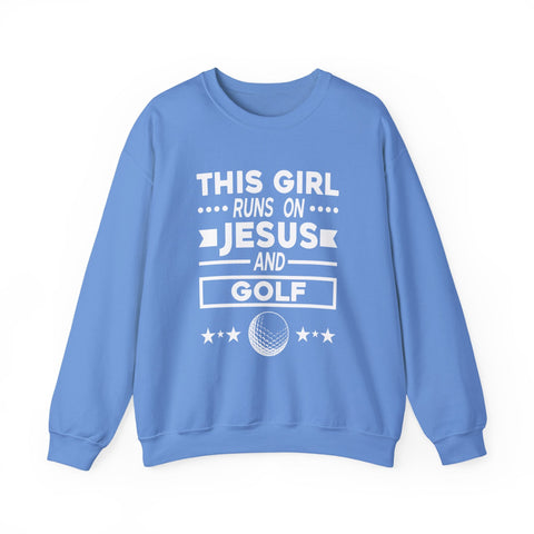 This Girl Runs on Jesus and Golf - Heavy Blend™ Crewneck Sweatshirt Sweatshirt - YinzerShop